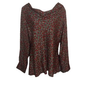 Pendleton Womens ‎ Cowl Neck Blouse Red Gray Geometric 100% Silk Flowy Career